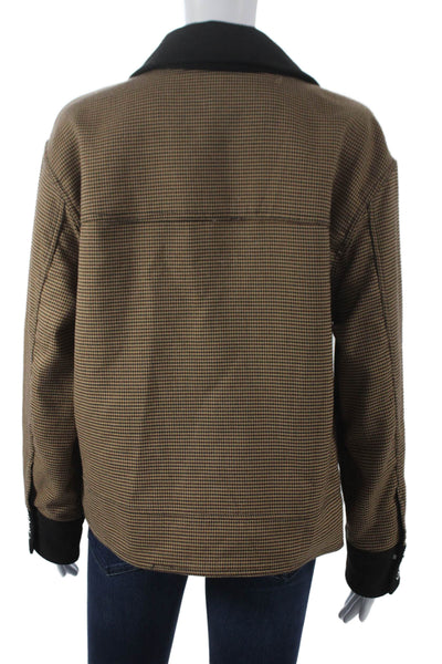 1. State Womens Basic Jacket Brown Check Collared Polyester Long Sleeve Size S