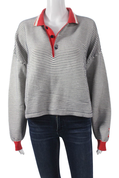 The Upside Womens Striped Collared Polo Long Sleeve Organic Cotton Size M