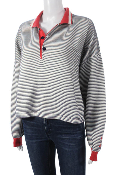The Upside Womens Striped Collared Polo Long Sleeve Organic Cotton Size M