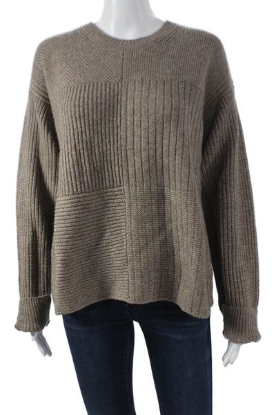 Helmut Lang Women Pullover Wool Blend Beige Crew Neck Long Sleeve Size S