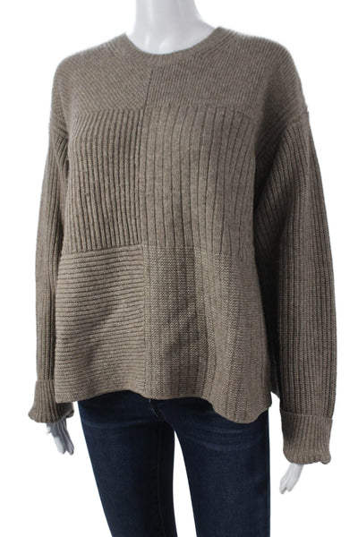 Helmut Lang Women Pullover Wool Blend Beige Crew Neck Long Sleeve Size S