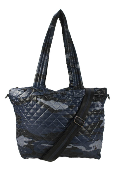 Oliver Thomas Womens Quilted Camo Print Tote Bag Navy