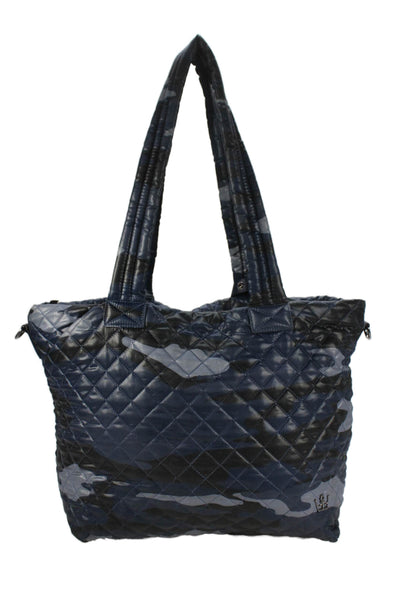 Oliver Thomas Womens Quilted Camo Print Tote Bag Navy