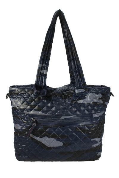 Oliver Thomas Womens Quilted Camo Print Tote Bag Navy