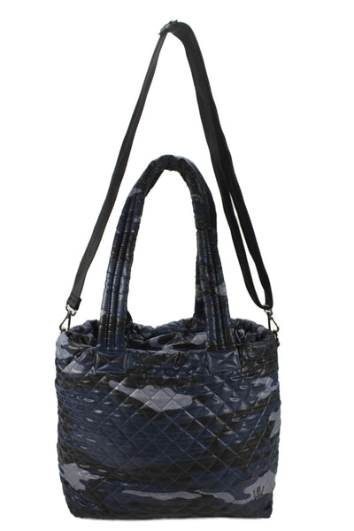 Oliver Thomas Womens Quilted Camo Print Tote Bag Navy