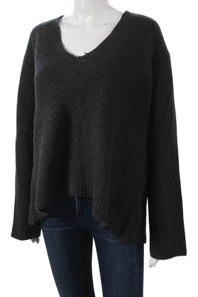 Almina Concept Women Pullover Sweater Gray V-Neck Long Sleeve Size M