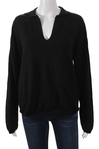 Max Studio Women Collared Black Pullover Long Sleeve Solid Size L