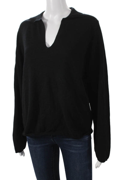 Max Studio Women Collared Black Pullover Long Sleeve Solid Size L