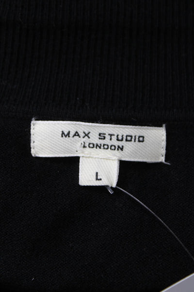 Max Studio Women Collared Black Pullover Long Sleeve Solid Size L