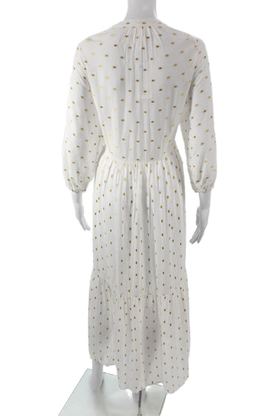 Anthropologie Women White Spotted V-Neck Long Sleeve Maxi Dress Size S