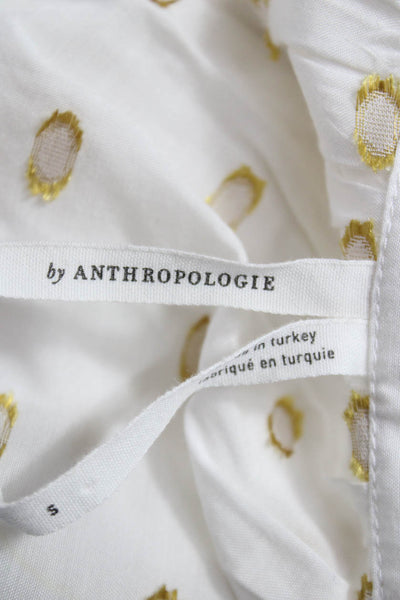 Anthropologie Women White Spotted V-Neck Long Sleeve Maxi Dress Size S