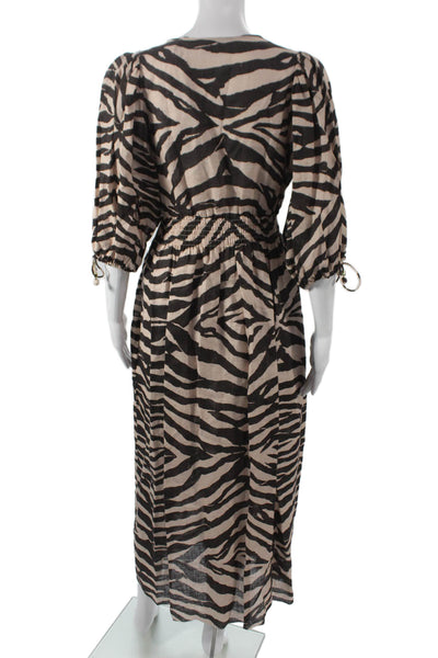 Zimmermann Womens Maxi Dress Black Linen V-Neck 3/4 Sleeve Animal Print Size 1