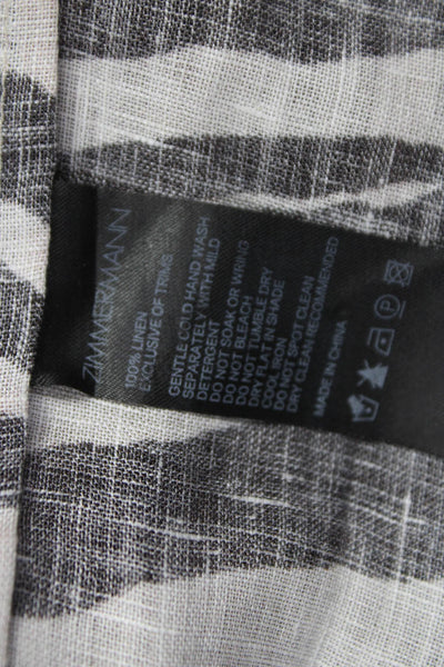 Zimmermann Womens Maxi Dress Black Linen V-Neck 3/4 Sleeve Animal Print Size 1