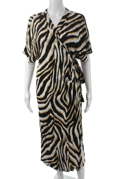 Trina Turk Women Multicolor Animal Print Wrap Dress V-Neck Size M