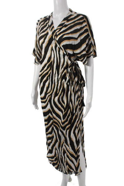 Trina Turk Women Multicolor Animal Print Wrap Dress V-Neck Size M