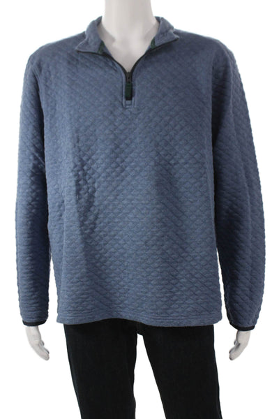 J Crew Mens Collared Argyle Pullover Zip Sweatshirt Blue Cotton Blend Size L