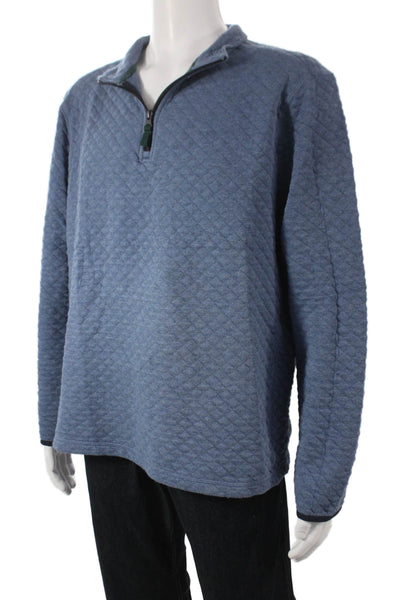 J Crew Mens Collared Argyle Pullover Zip Sweatshirt Blue Cotton Blend Size L