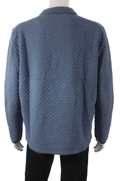 J Crew Mens Collared Argyle Pullover Zip Sweatshirt Blue Cotton Blend Size L