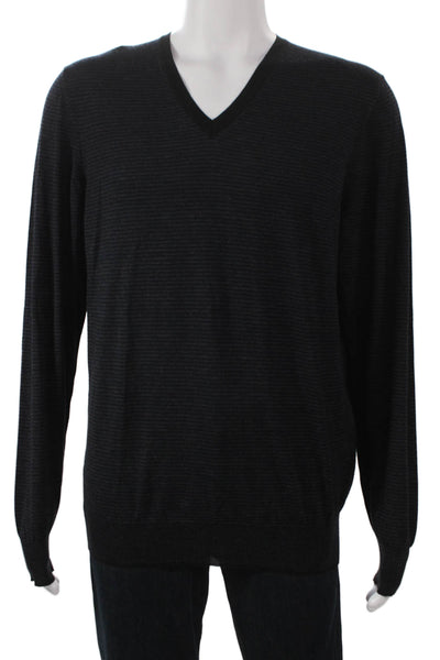 Louis Vuitton Mens Black Striped V Neck Pullover Polyamide Size L