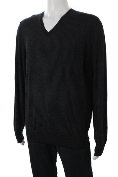 Louis Vuitton Mens Black Striped V Neck Pullover Polyamide Size L