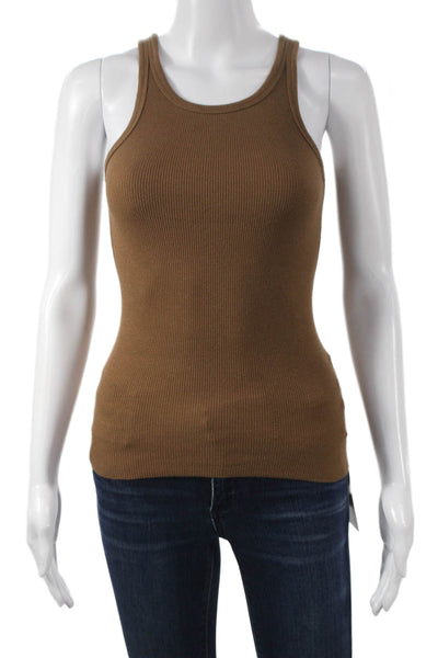 Eterne Women Basic Tank Brown Cotton Blend Round Neck Sleeveless Size XS