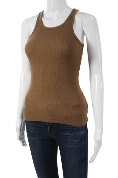 Eterne Women Basic Tank Brown Cotton Blend Round Neck Sleeveless Size XS