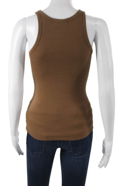Eterne Women Basic Tank Brown Cotton Blend Round Neck Sleeveless Size XS