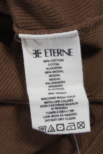 Eterne Women Basic Tank Brown Cotton Blend Round Neck Sleeveless Size XS