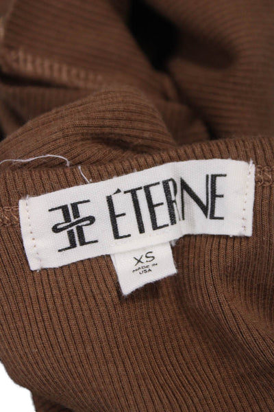 Eterne Women Basic Tank Brown Cotton Blend Round Neck Sleeveless Size XS