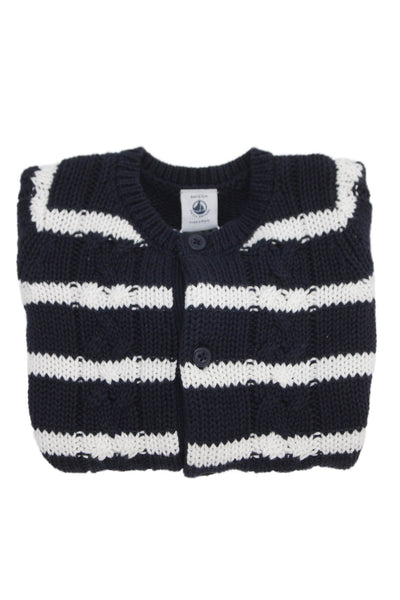 Petit Bateau Baby Boys Striped Cardigan Sweater Navy Blue White Size 6 Months