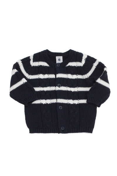 Petit Bateau Baby Boys Striped Cardigan Sweater Navy Blue White Size 6 Months