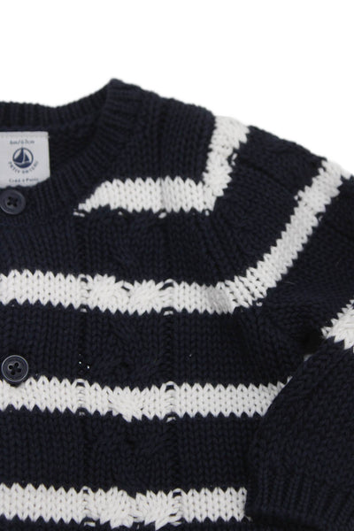 Petit Bateau Baby Boys Striped Cardigan Sweater Navy Blue White Size 6 Months