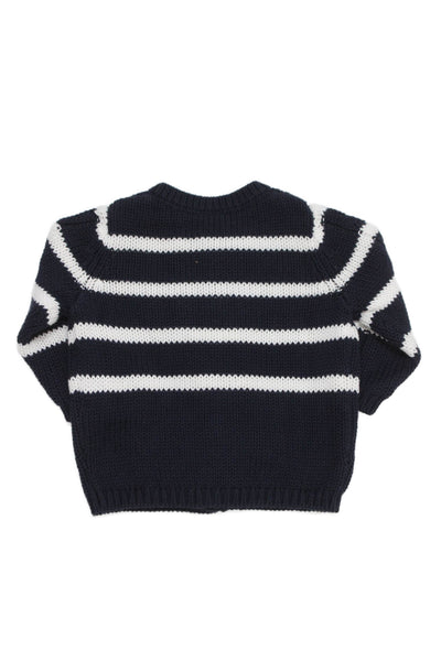 Petit Bateau Baby Boys Striped Cardigan Sweater Navy Blue White Size 6 Months