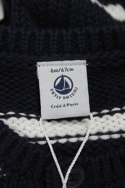 Petit Bateau Baby Boys Striped Cardigan Sweater Navy Blue White Size 6 Months
