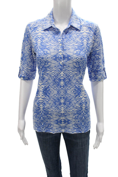 Sport Haley Women Collared Geometric Tunic Polo Blue 3/4 Sleeve Button Size XS