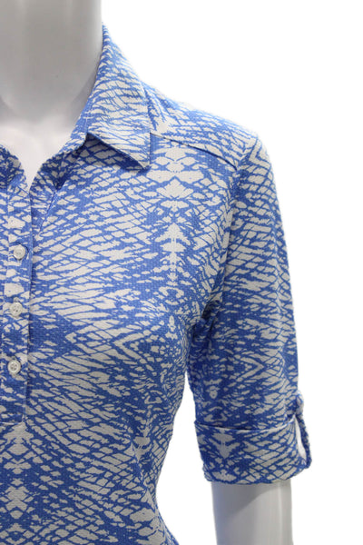 Sport Haley Women Collared Geometric Tunic Polo Blue 3/4 Sleeve Button Size XS