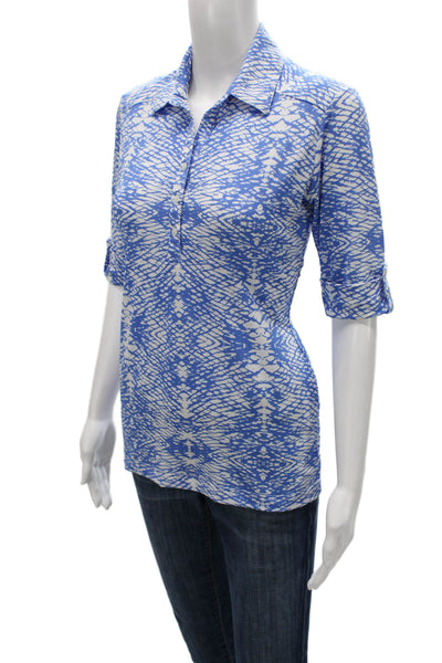 Sport Haley Women Collared Geometric Tunic Polo Blue 3/4 Sleeve Button Size XS
