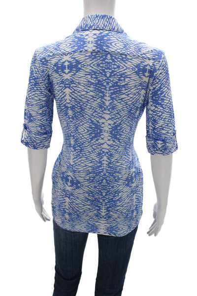 Sport Haley Women Collared Geometric Tunic Polo Blue 3/4 Sleeve Button Size XS