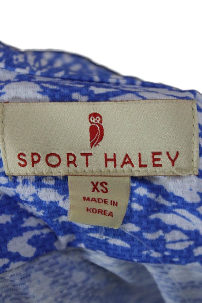 Sport Haley Women Collared Geometric Tunic Polo Blue 3/4 Sleeve Button Size XS