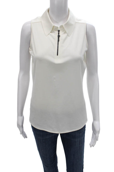 Belyn Key Womens White Sleeveless Collared Polo Top Zip Basic Size XS