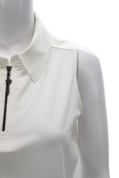 Belyn Key Womens White Sleeveless Collared Polo Top Zip Basic Size XS