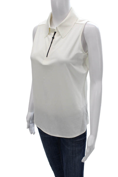 Belyn Key Womens White Sleeveless Collared Polo Top Zip Basic Size XS