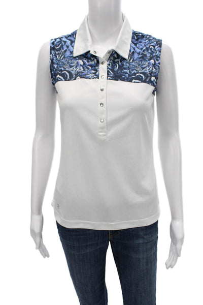 Daily Sports Womens Floral Collared Sleeveless Polo Top Multicolor Size S