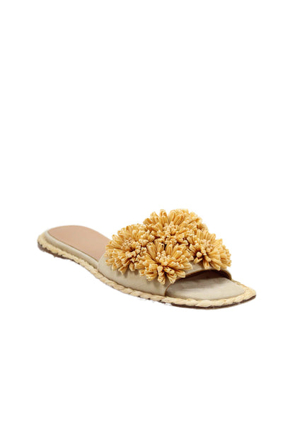 Paloma Barcelo Womens Suede Raffia Bloom Slide Sandals Beige Size 40