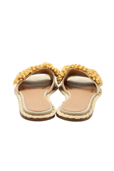 Paloma Barcelo Womens Suede Raffia Bloom Slide Sandals Beige Size 40