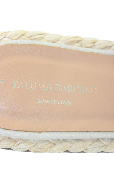 Paloma Barcelo Womens Suede Raffia Bloom Slide Sandals Beige Size 40