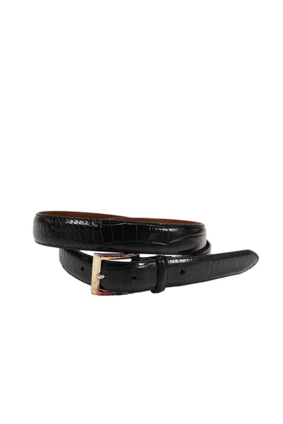 Polo Ralph Lauren Mens Medium Width Embossed Leather Buckle Belt Black Size 38