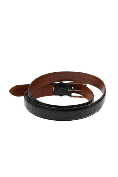 Polo Ralph Lauren Mens Medium Width Embossed Leather Buckle Belt Black Size 38