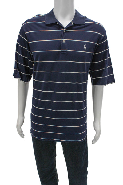 Polo Golf Ralph Lauren Mens Short Sleeve Collared Striped Polo Shirt Navy Large