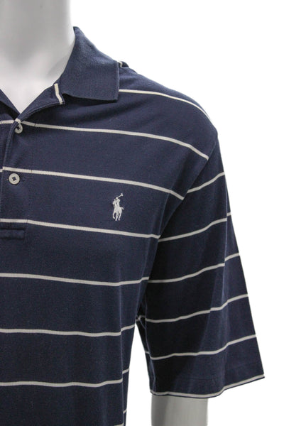 Polo Golf Ralph Lauren Mens Short Sleeve Collared Striped Polo Shirt Navy Large